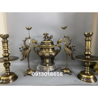 Bộ đỉnh hạc nến thờ ngũ sự tam sự bằng đồng đúc thủ công cao bộ đồ thờ bằng đồng cao 50cm