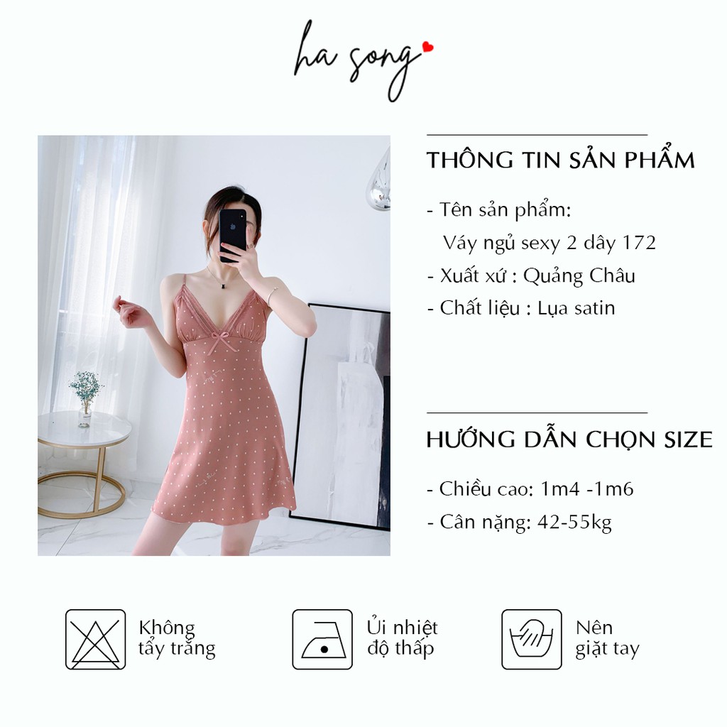 Váy ngủ 2 dây chấm bi 172 - Ha Song Shop đồ ngủ sexy chất lụa gợi cảm form chuẩn tôn dáng cho nữ