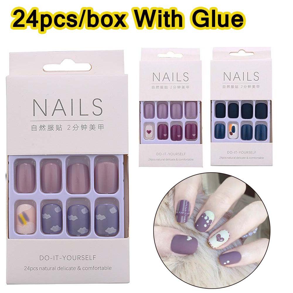 OCEANMAP Móng Tay Giả Ngắn Dạng Nhấn Dễ Tháo Rời DIY