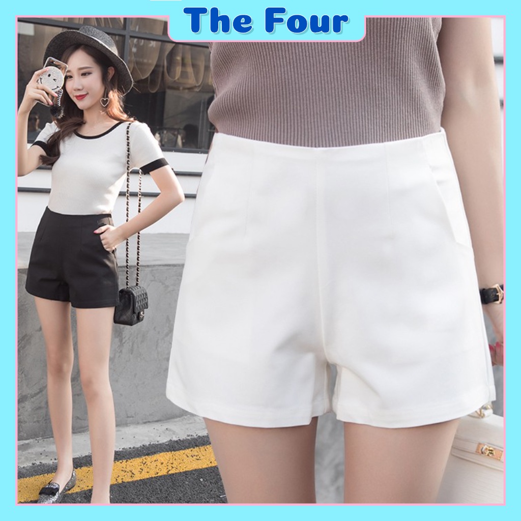 Quần short cạp liền eo cao khoá lưng