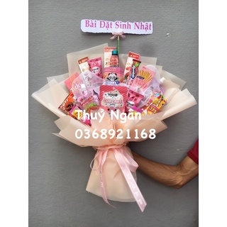 Bó hoa bánh kẹo tặng sinh nhật,kỉ niệm tông hồng pastel
