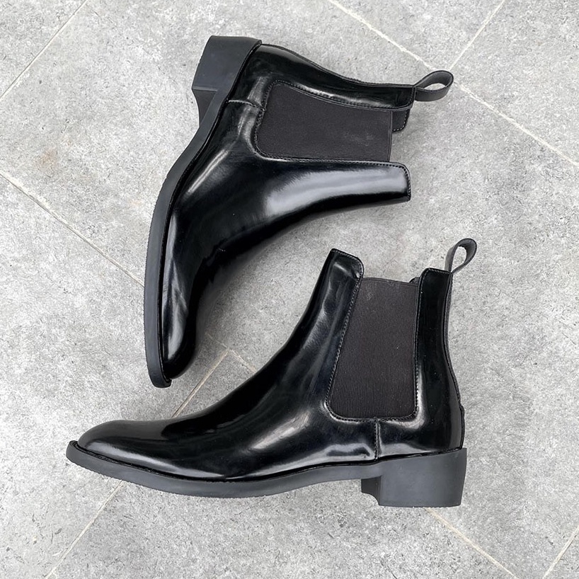 Giày Chelsea Boots Nam Da Bóng Đế Cao Su tăng chiều cao