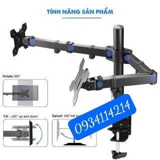 Giá đỡ 2 màn hình Máy Tính Kẹp Bàn, chuyển động Đầy Đủ 360 độ cho màn Hình 10-27inch M052