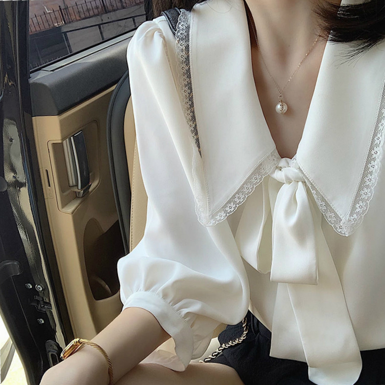 Áo kiểu tay phồng phối ren nơ Size lớn S-2XL