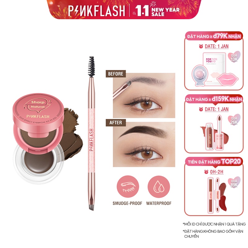 Kem kẻ lông mày PINKFLASH hiệu ứng 2 trong 1 dạng bột gel kèm cọ không thấm nước đa công dụng 60g | BigBuy360 - bigbuy360.vn