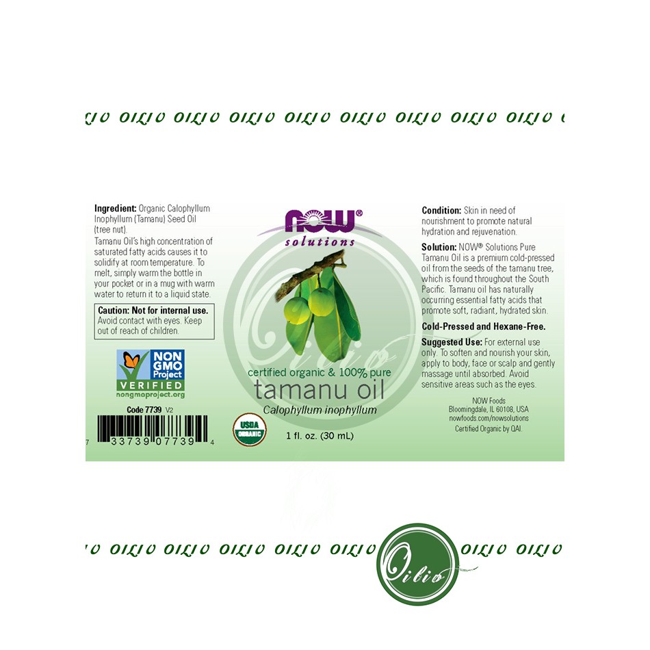 Dầu mù u chứng nhận hữu cơ Now organic Tamanu oil