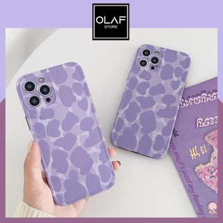 Ốp iPhone họa tiết bò sữa màu tím mặt bóng sang chảnh dành cho 12/11 Pro Max/Xs Max/X/8/7 plus