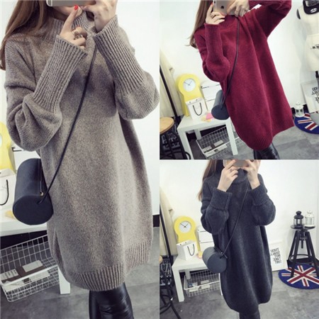 Đầm Sweater Dệt Kim Dáng Dài Cổ Cao Màu Sắc Đơn Giản Thời Trang Mùa Đông Ấm Áp 2022