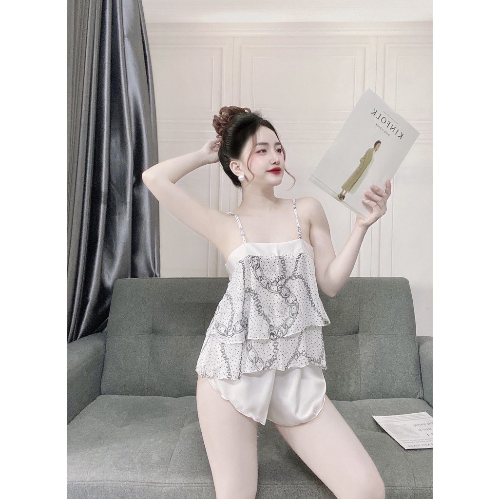 Đồ Bộ Nữ NGUYEN, Set Bộ 2 Dây Tầng Thân Sau Thắt Nơ Quần Cọc Chất Voan Phối Lụa Mềm Mịn, Thoáng Mát. | BigBuy360 - bigbuy360.vn