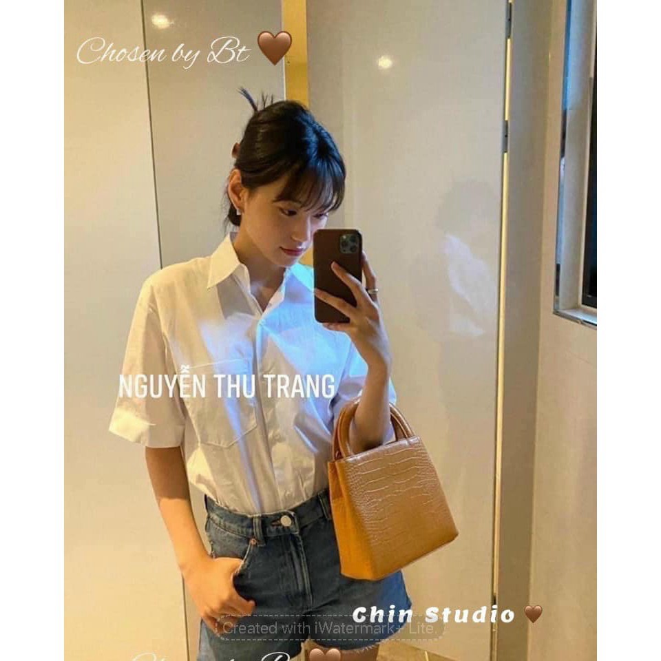 Áo sơ mi nữ Trắng Cộc Tay Túi Ngực To Hot Trend