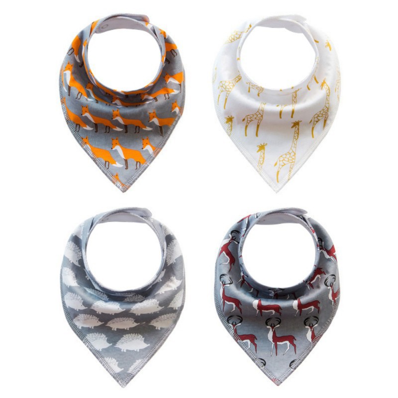 Set 4 Yếm Ăn Cotton In Họa Tiết Xinh Xắn Dành Cho Các Bé