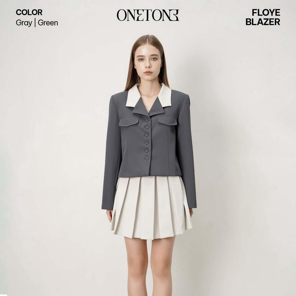 Áo blazer croptop nữ Onetone dài tay cổ phối màu Floye