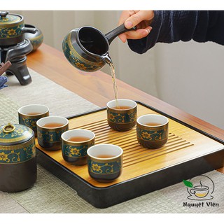 Bộ Ấm Chén Pha Trà Hoa Mai Hình Cối Xay Chất Liệu Gốm Sứ Cao Cấp Ấm Chén Nguyệt Viên