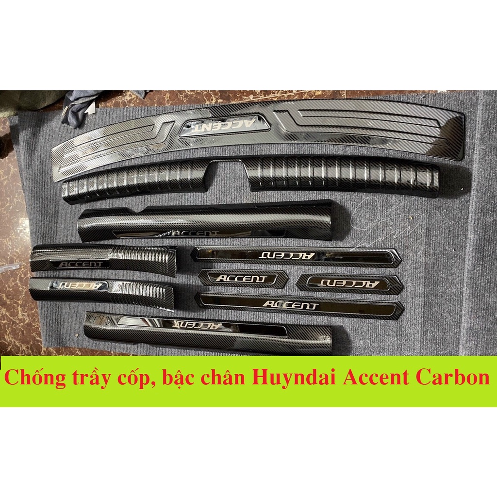 Ốp bậc cửa, nẹp bước chân, chống trầy cốp Carbon xe Accent 2018-2019-2020-2021 vân cacbon ( Tặng thêm băng dính 3M)