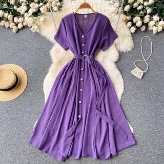 Đầm Chiffon Tay Ngắn Cổ Chữ V Dáng Chữ A Phong Cách Hàn Quốc Thời Trang Mùa Hè Cho Nữ