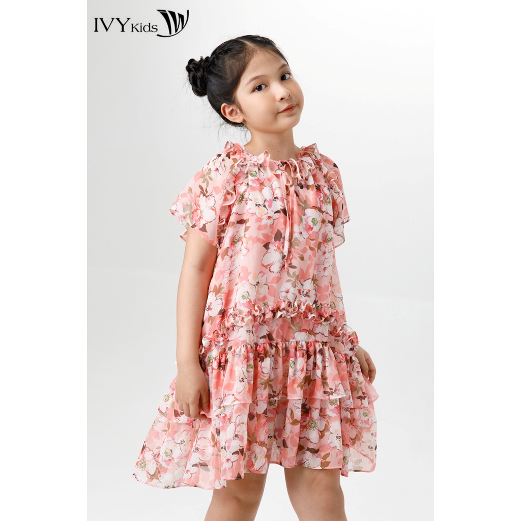 Đầm lụa bé gái nhấn bèo IVY moda MS 48G1506