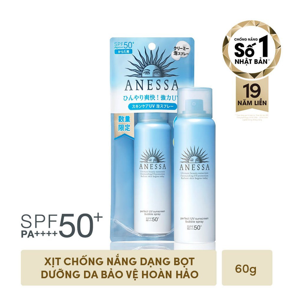 Xịt Chống Nắng Anessa Perfect UV Bubble Spray Bảo Vệ Hoàn Hảo Toàn Thân Dạng Bọt SPF50+ PA++++ 60g