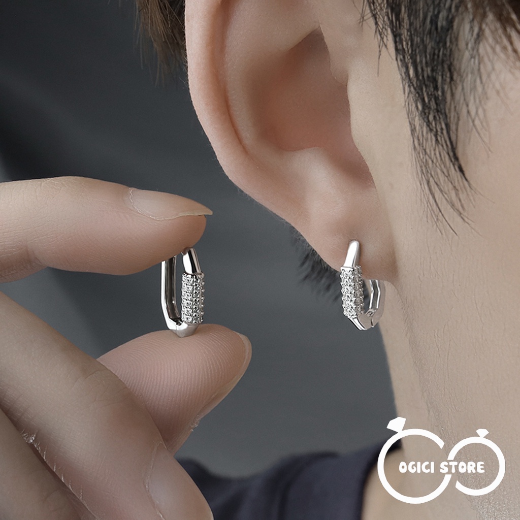 Bông tai, Khuyên tai nam nữ dáng tròn đính kim cương phong cách nhẹ nhàng sang trọng, Unisex, Cá tính, 1 chiếc