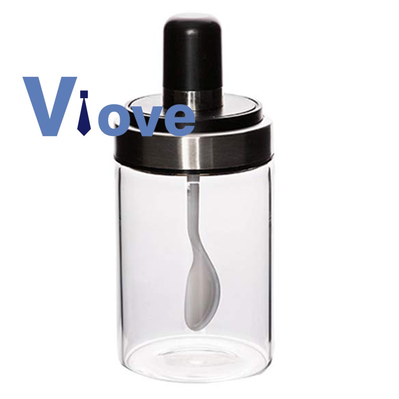 Lọ thủy tinh đựng gia vị kèm muỗng mạ bạc