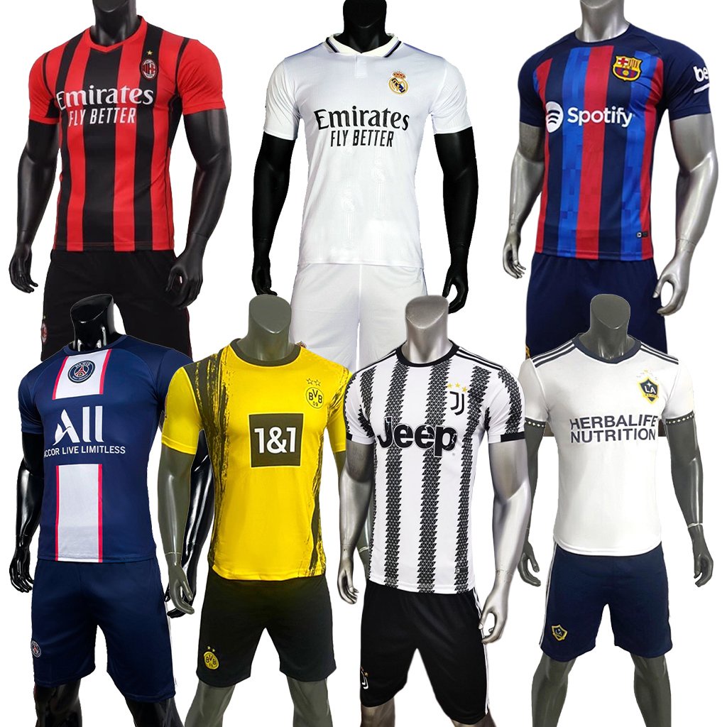 Quần Áo Bóng Đá Nam Chất Liệu Thun Cao Cấp Thoáng Mát Clb Real Barca Psg Acmilan La Galaxy,...chuẩn Thi Đấu Đá Bóng