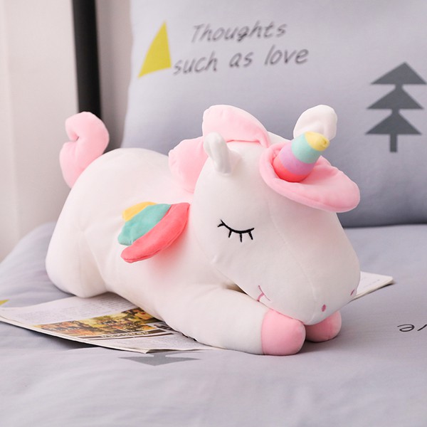 Gấu bông Gối ôm ngựa một sừng kì lân unicorn nằm (30cm---&gt;60cm) vải miniso siêu mềm mịn, cao cấp