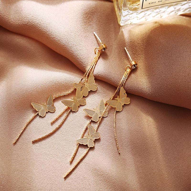 Đôi khuyên tai mạ bạc 925 dáng dài đính họa tiết bướm thời trang cho nữ