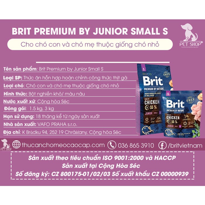 Thức Ăn Cho Chó Poodle Dưới 12 Tháng Tuổi Và Chó Mẹ - Brit Premium by Nature Junior S