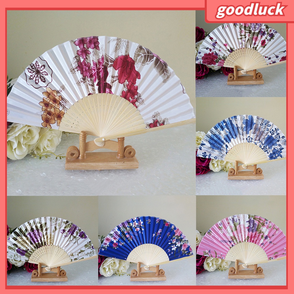 Quạt Xếp Cầm Tay Bằng Vải Satin Họa Tiết Hoa Trang Trí Tường