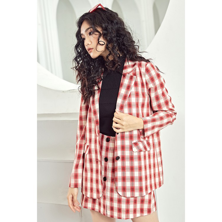 [Mã FAMALLT5 giảm 15% đơn 150k] Áo vest blazer nữ dài tay vạt tròn kẻ caro VDW0402 - 92WEAR | BigBuy360 - bigbuy360.vn