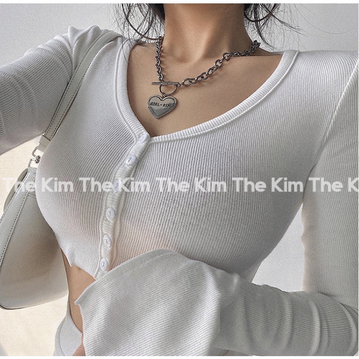 Bộ 2 món áo len tăm dài tay croptop cúc ngực - chân váy ngắn cạp cao , set len tăm ôm body sexy The Kim SV127 - Hàng mới