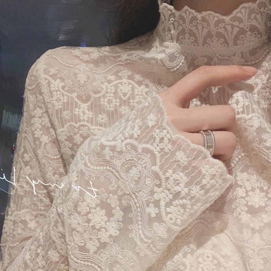 Áo ren cổ lọ tay dài tiểu thư