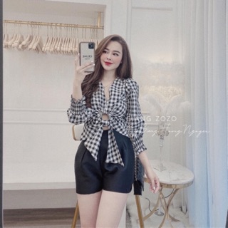 Áo kẻ caro buộc nơ⚡️ ảnh thật