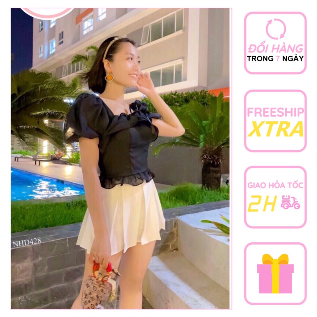 [FREESHIP 50K] Áo Kiểu Cổ Vuông Tay Phồng  Bèo  Lưng Thun Vải Tơ Organza Freesize Dưới 57 KG