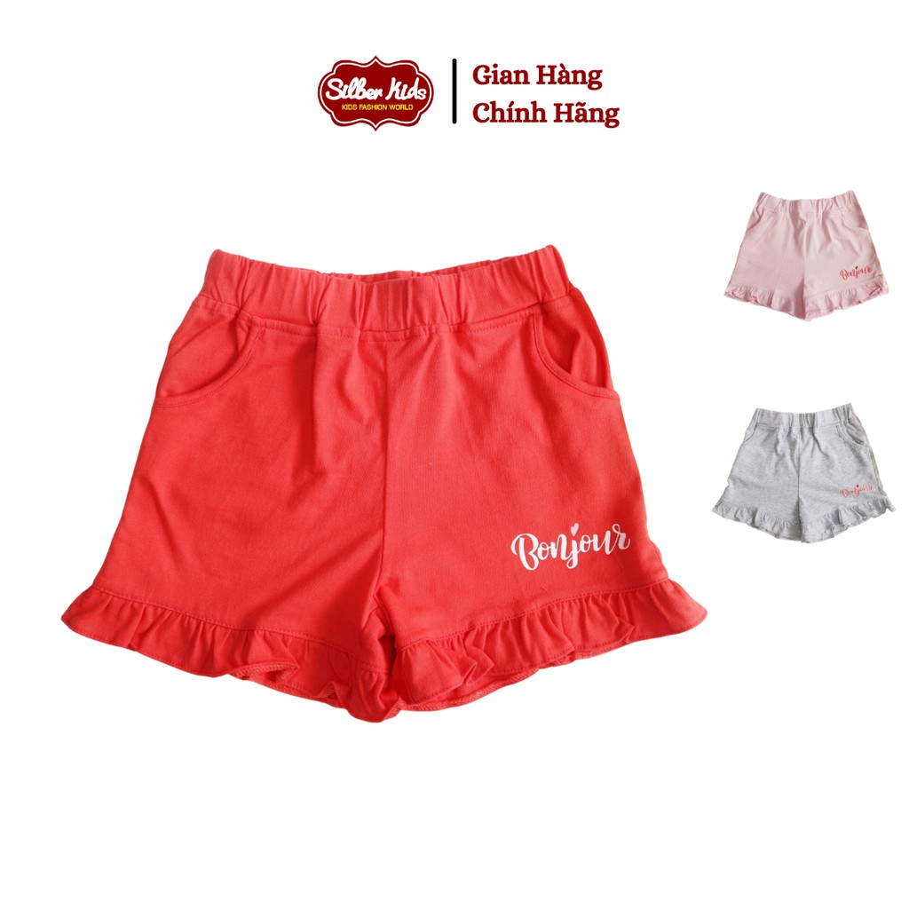 Quần Đùi Thun Bé Gái 2-7 Tuổi Phối Bèo Gấu In Bonjour SILBER KIDS