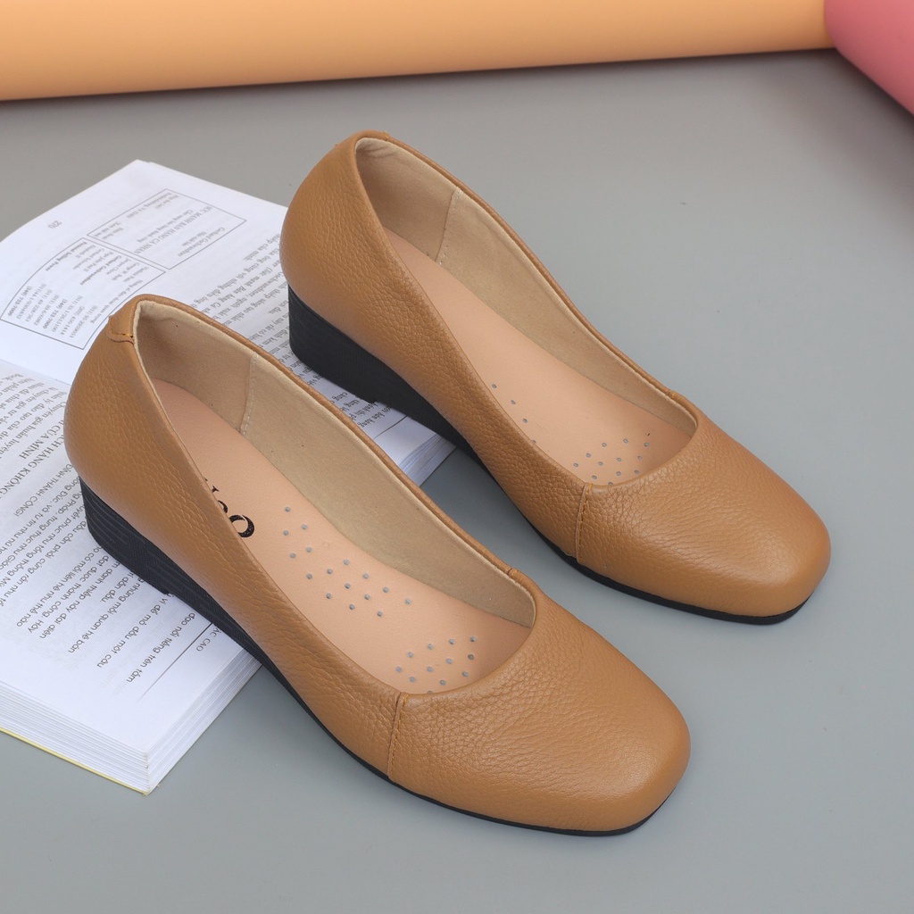 Giày nữ đế xuồng cao 4p, giày công sở nữ da bò mềm êm - HT.NeO4614