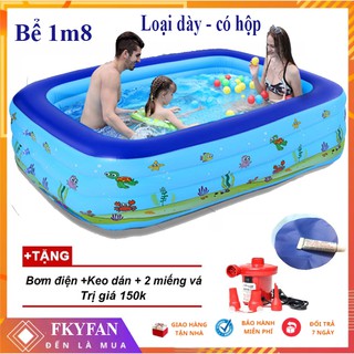 [TẶNG BƠM ĐIỆN] Bể Bơi Phao 1m8 hình chữ nhật cho bé yêu Loại 3 tầng hàng Cao cấp Tặng kèm keo dán – miếng vá