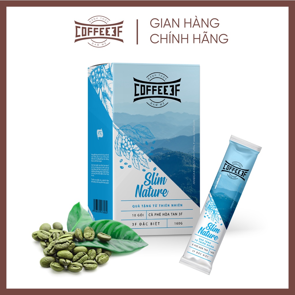 Cafe latte hỗ trợ giảm cân cafe xanh và đường ăn kiêng Slim Nature - Coffee 3F (Hộp 10 gói x 16g)