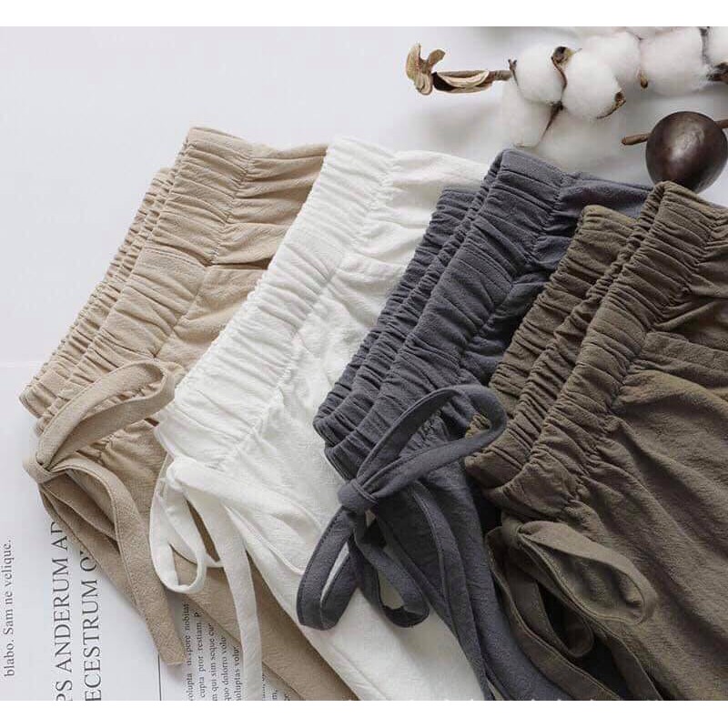Quần sooc nữ ống rộng GUPO vải đũi mặc nhà cạp cao bigsize STORE WS37