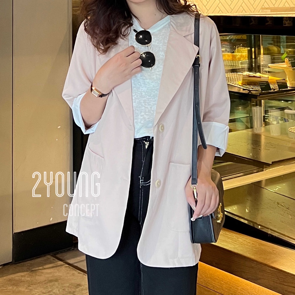 [2YOUNG] [ẢNH THẬT SHOP CHỤP] Áo blazer tay lửng mix A1632