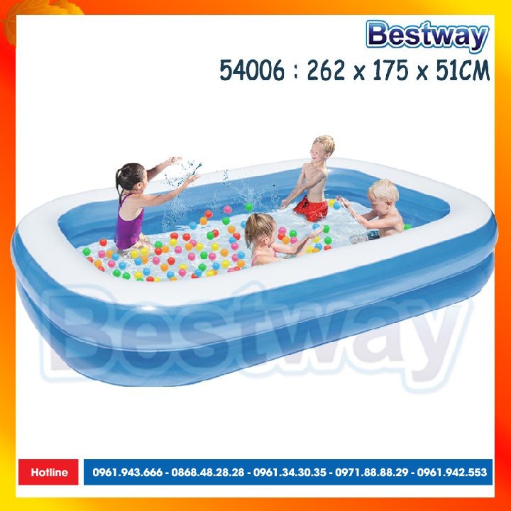 [TẮM MÁT CHO CẢ GIA ĐÌNH, CHÍNH HÃNG, SIÊU RẺ], Bể phao gia đình Bestway 54006, KT 2.62m x 1.75m x 51cm