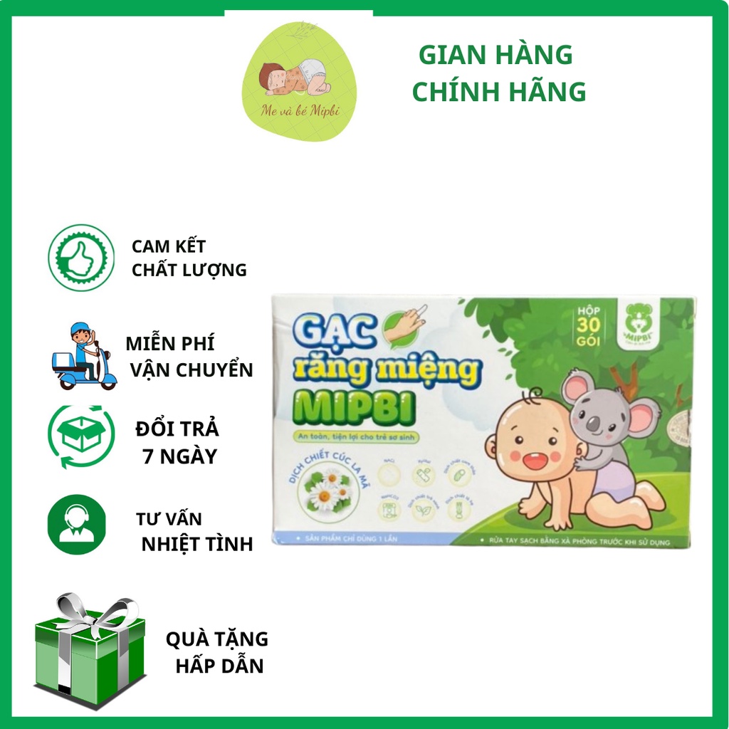 Gạc răng miệng Mipbi hộp 30 gói ⚡FREESHIP⚡ Rơ lưỡi Mipbi an toàn tiện lợi cho trẻ sơ sinh