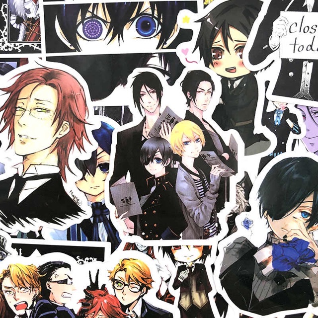 Sticker kuroshitsuji 30 cái ép lụa khác nhau có đề can bóc dán