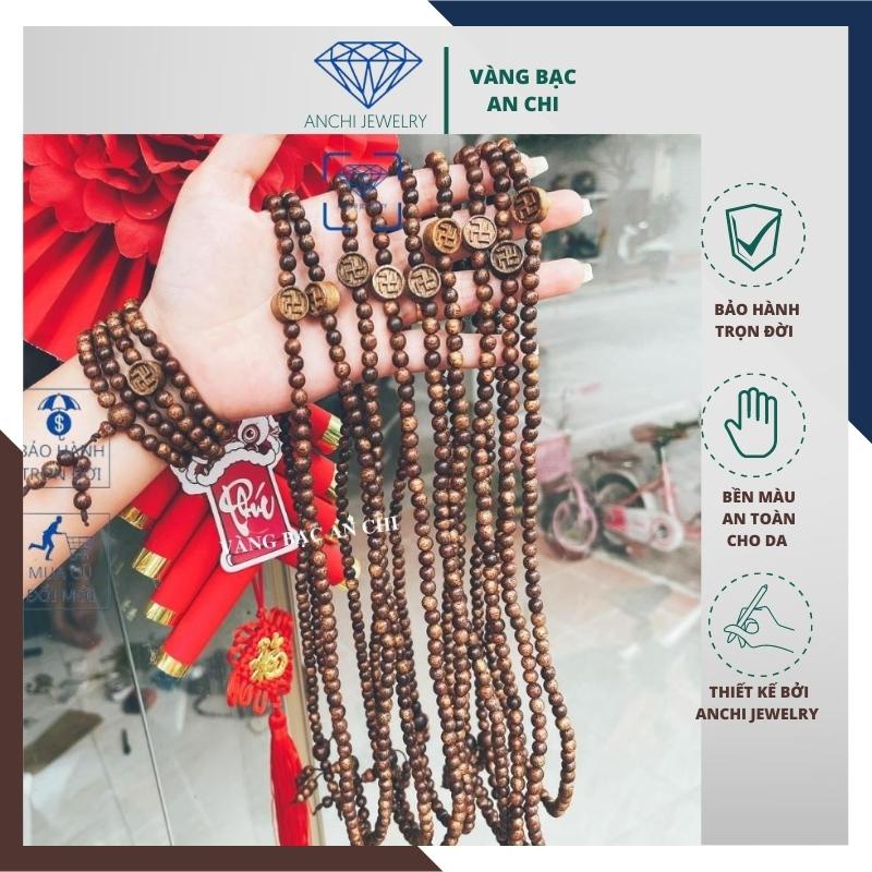 Vòng tay trầm hương 108 hạt nhỏ 6mm mix chữ vạn cho nữ,  Anchi jewelry