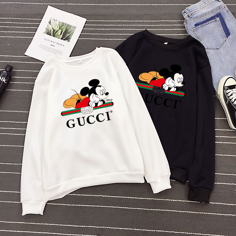 DISNEY Áo Sweater Cổ Tròn Tay Dài Dáng Rộng In Hình Chuột Mickey Thời Trang Cho Cặp Đôi Có 8 Màu Size S-3XL