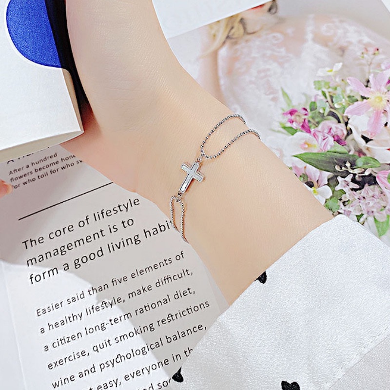 Lắc Tay Dây Bi Mảnh Thánh Giá Titan Ko Han Rỉ TT 4360