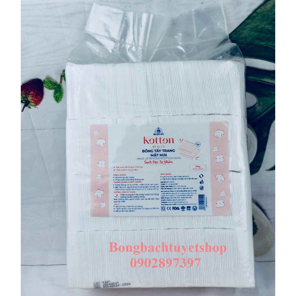 Bông Tẩy Trang Bề Mặt Mịn Kotton Beauty gói 500gr size 5x6cm - Bông Tẩy Trang Cotton Bề Mặt Mịn Bông Bạch Tuyết