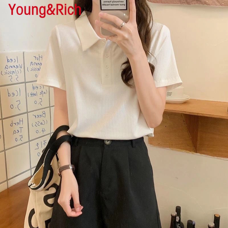 Y&R Áo Thun polo Ngắn Tay Dáng Ôm Phong Cách Hàn Quốc Thời Trang Mùa Hè Mới Cho Nữ