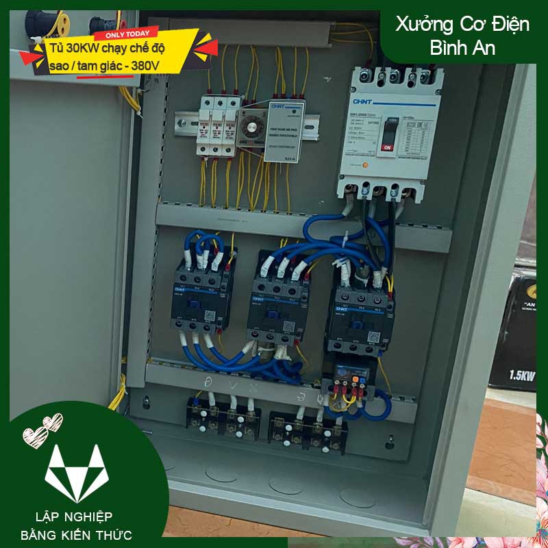 Tủ bật tắt động cơ điện 3 pha 30KW chạy sao tam giác bảo vệ chống mất pha, ngắn mạch và quá dòng CHINT