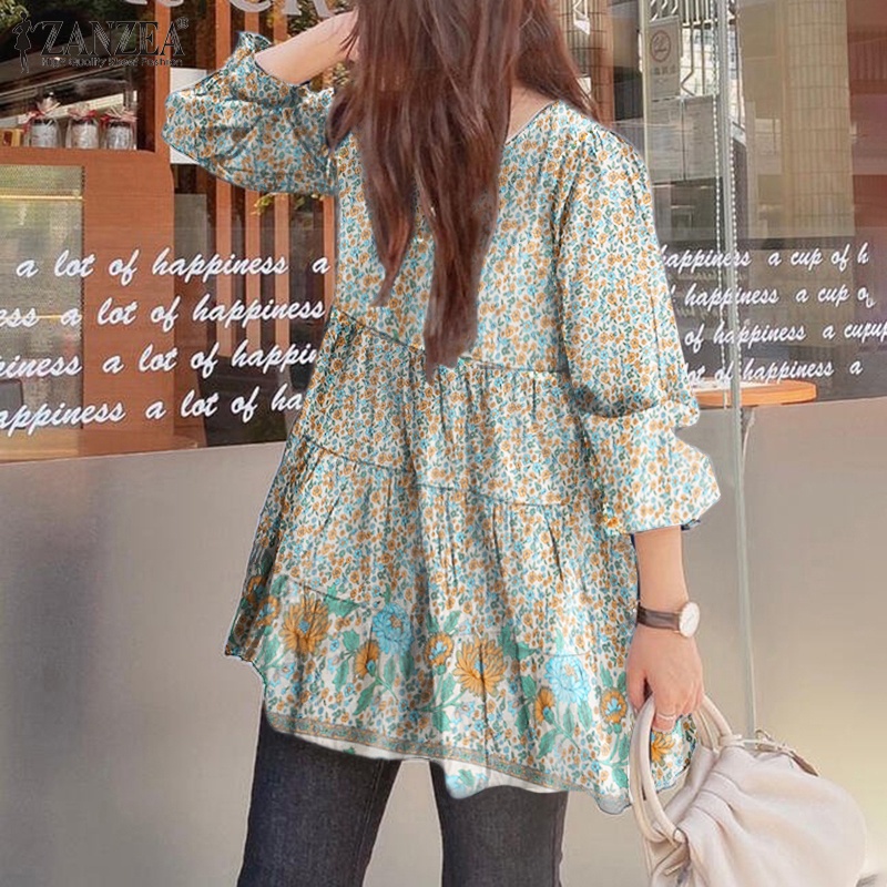 Zanzea Áo Tay Dài Cổ Tròn In Họa Tiết Hoa Dành Cho Nữ