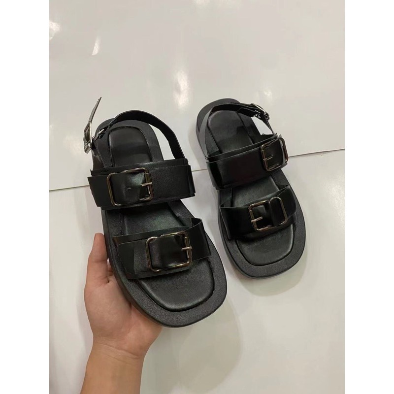 dép sandal 2 màu đen trắng ĐẾ BÁNH MỲ HAI QUAI - CÓ SẴN HÀNG